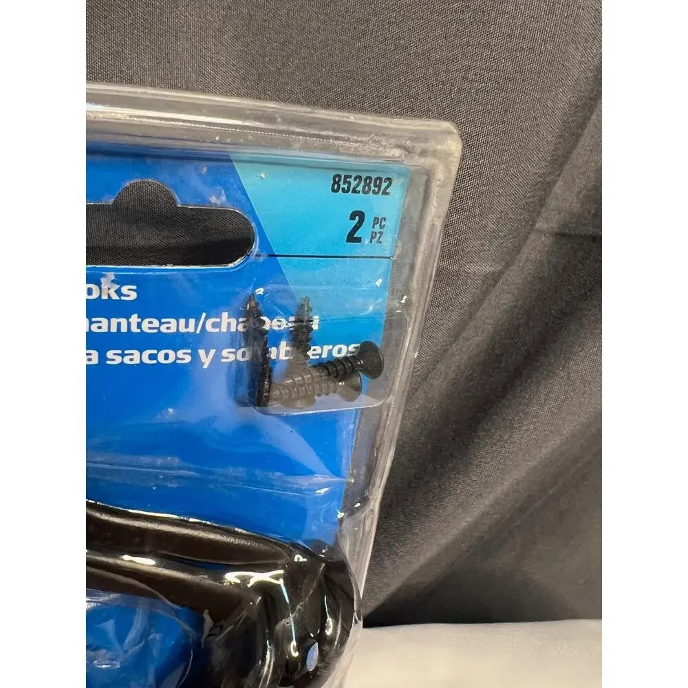 Hillman Heavy Duty Coat and Hat Hook, Flat Black Pack of 2 NIP!